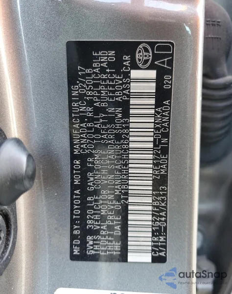 2017 Toyota Corolla L из США, поврежденный, VIN 2T1BURHE5HC862813